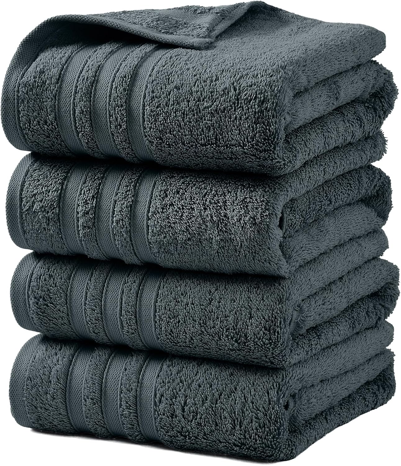 LINENOVA 100% Cotton Bath Towels 4 Pack - Premium 450GSM Soft & Lightweight Towel Set, Quick Dry & Absorbent Bathroom Towels, Ideal for Hotel, Spa and Gym Use (65x130cm, Charcoal)