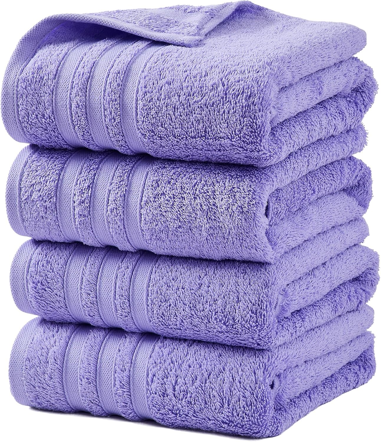 LINENOVA 100% Cotton Bath Towels 4 Pack - Premium 450GSM Soft & Lightweight Towel Set, Quick Dry & Absorbent Bathroom Towels, Ideal for Hotel, Spa and Gym Use (65x130cm, Lavender)